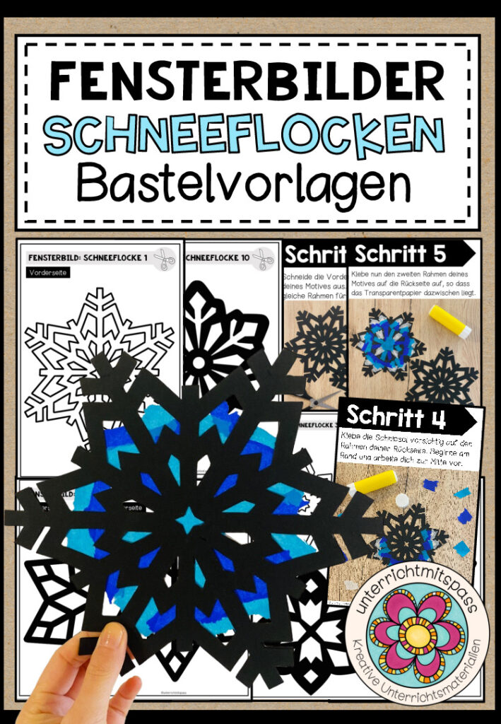 Schneeflocken – Fensterbilder (verschiedene Bastelvorlagen)