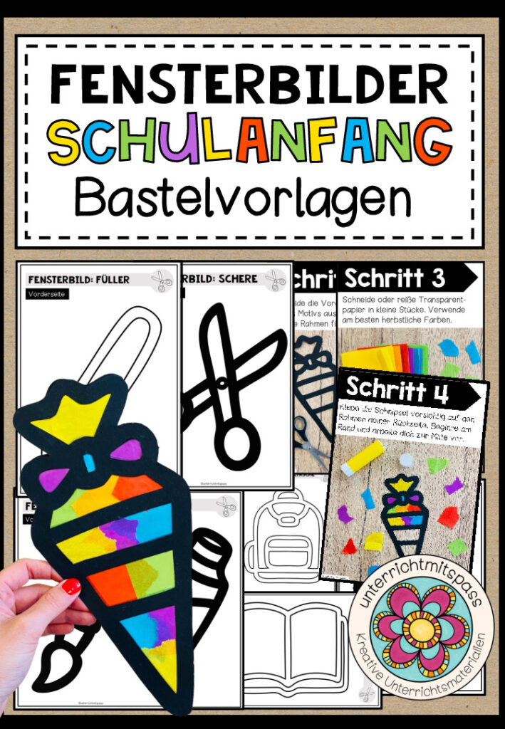 Schulanfang – Fensterbilder (verschiedene Bastelvorlagen)