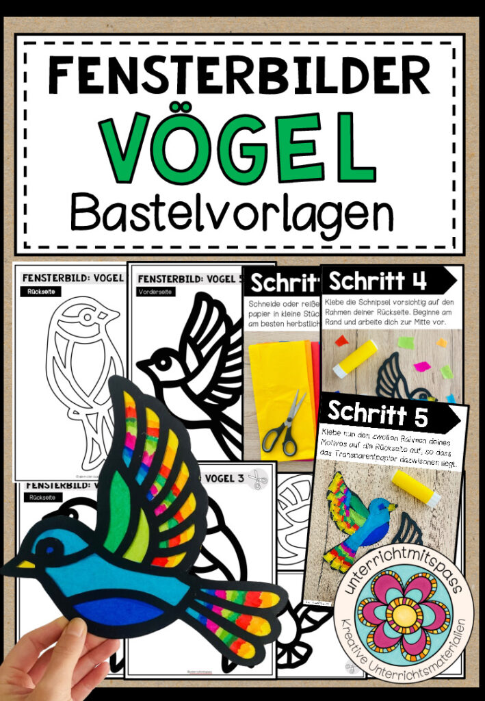 Vögel – Fensterbilder (verschiedene Bastelvorlagen)