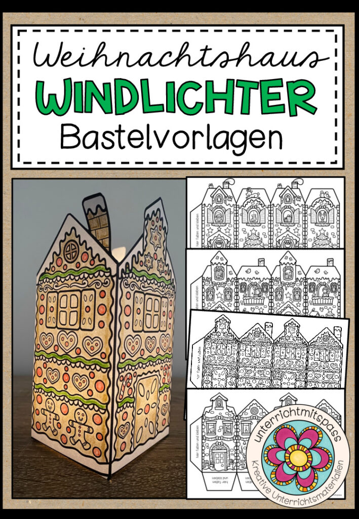 Weihnachtshäuser / Weihnachtsstadt – Windlichter (Bastelvorlagen)