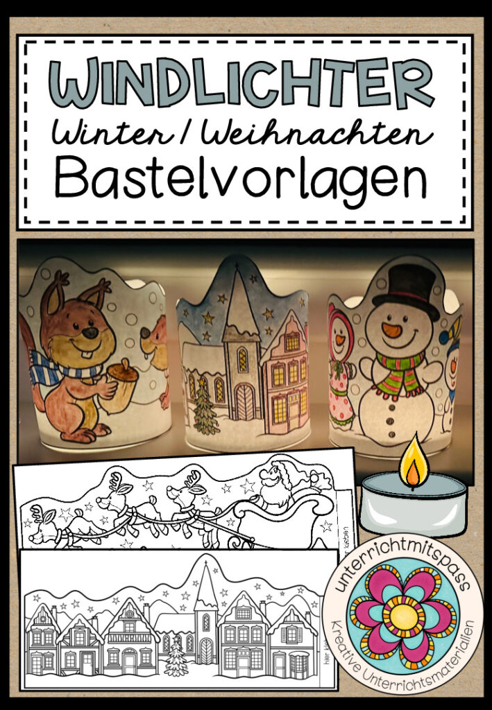 WINDLICHTER – Winter / Weihnachten (Bastelvorlagen)