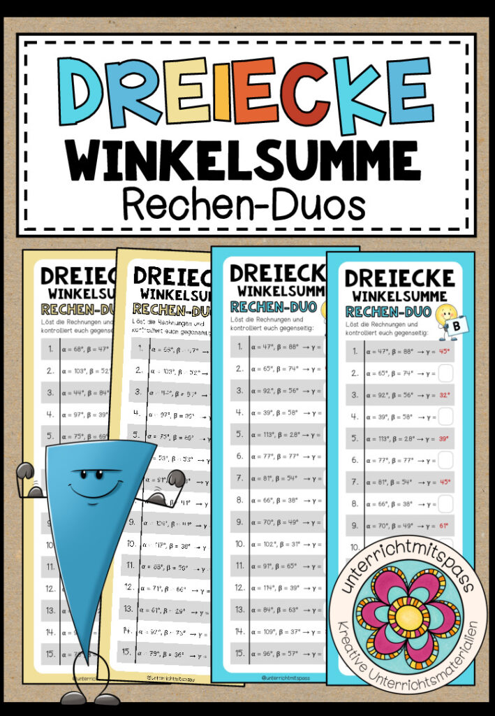 DREIECKE (Winkelsumme) – 3 Rechen-Duos