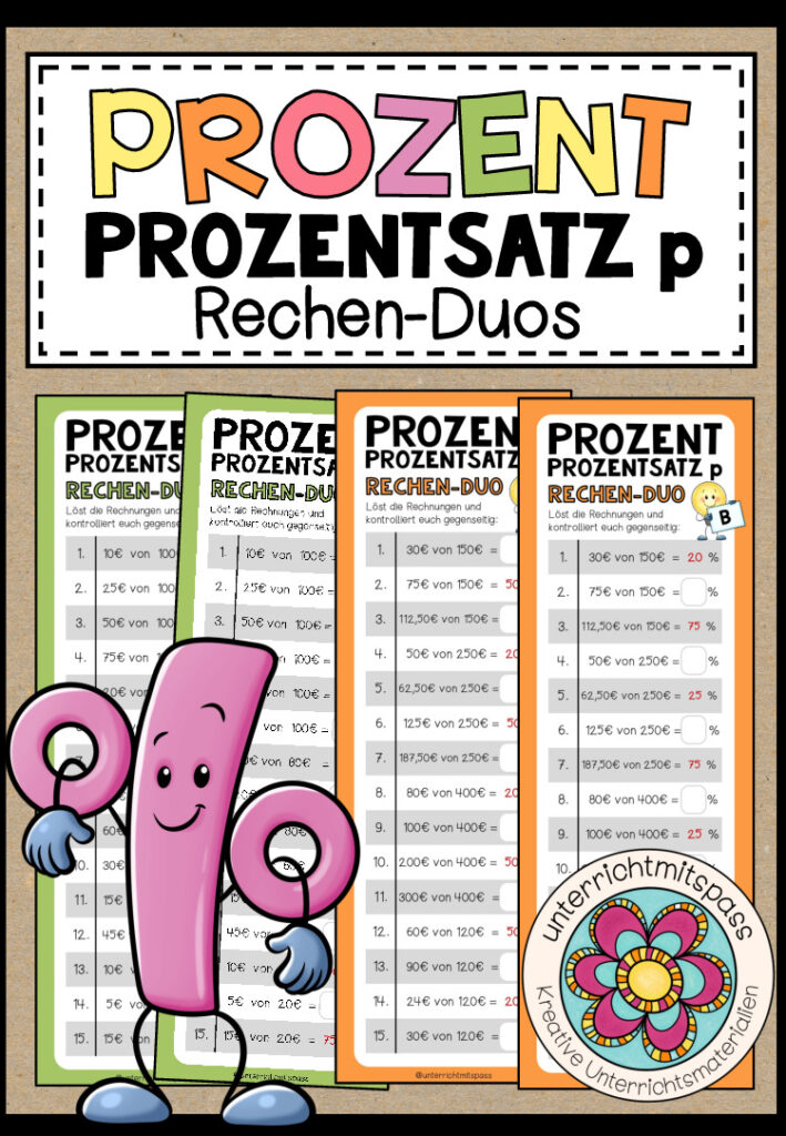 PROZENTRECHNUNG (Prozentsatz p) – 3 Rechen-Duos