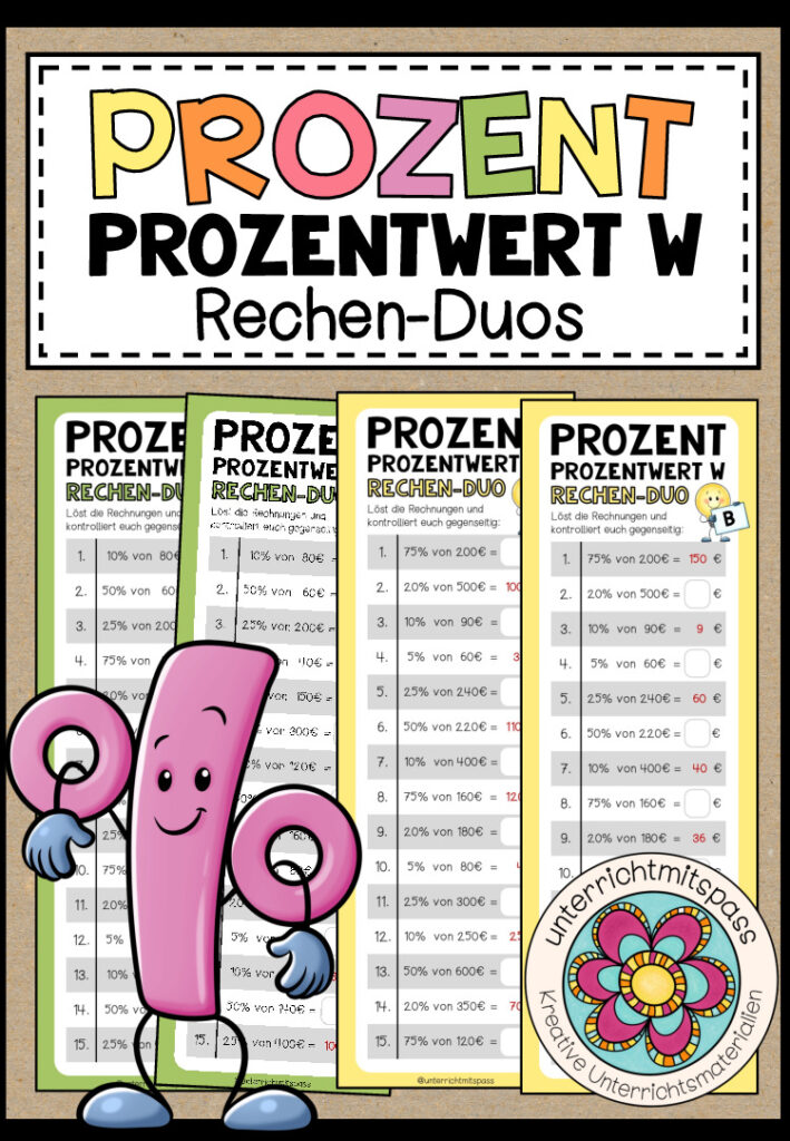 PROZENTRECHNUNG (Prozentwert W) – 3 Rechen-Duos