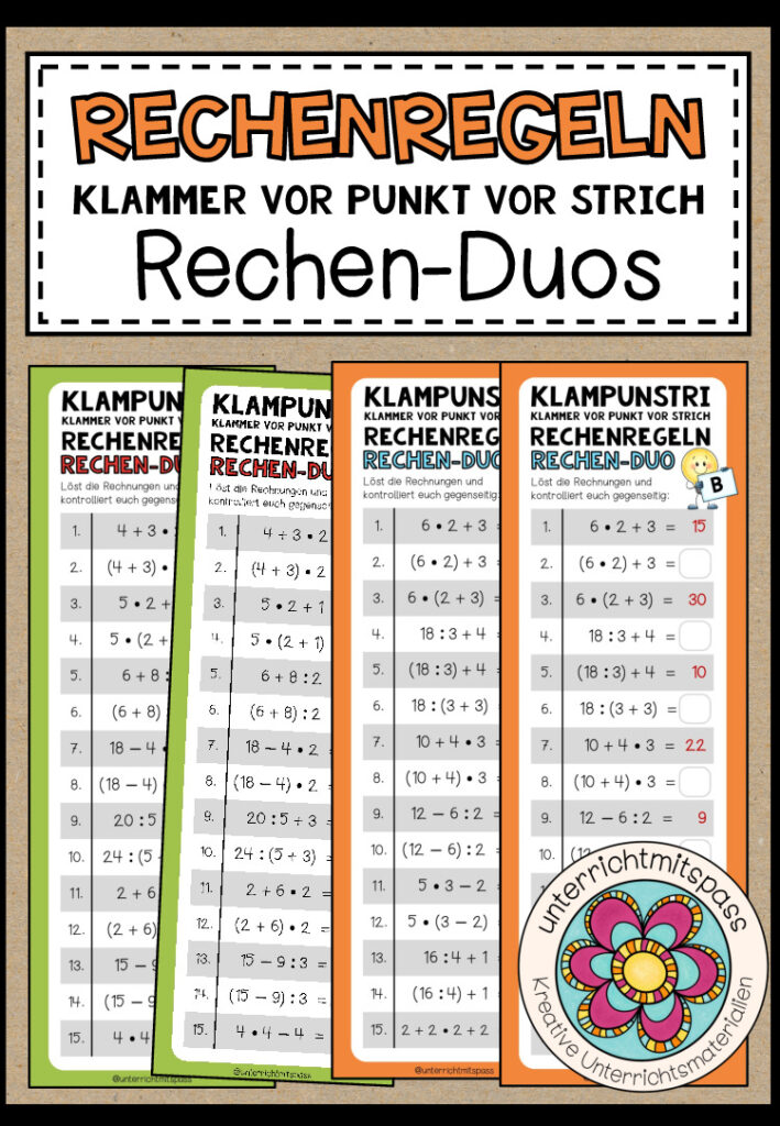 RECHENREGELN (Klammer vor Punkt vor Strich) – 3 Rechen-Duos