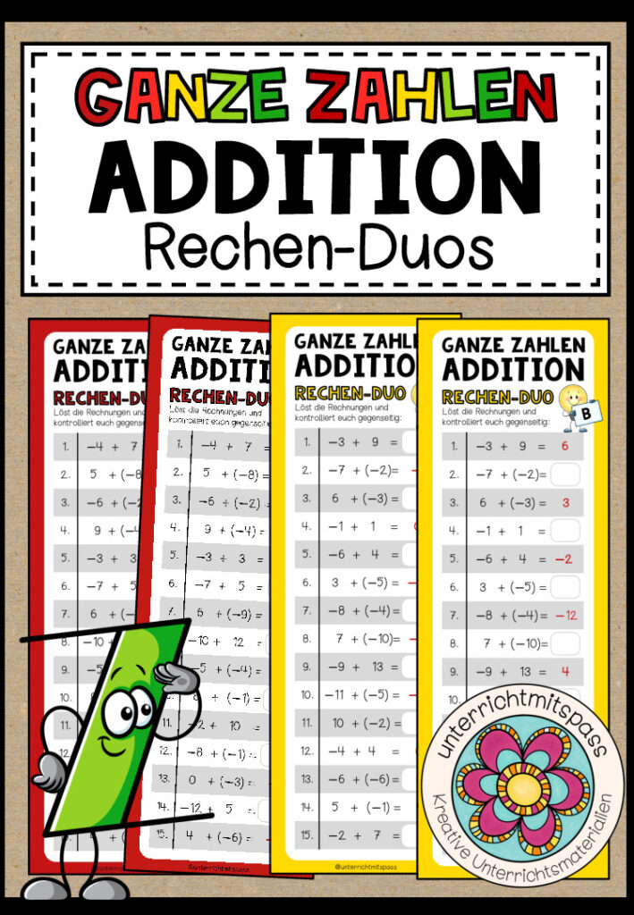 GANZE ZAHLEN (Addition) – 3 Rechen-Duos