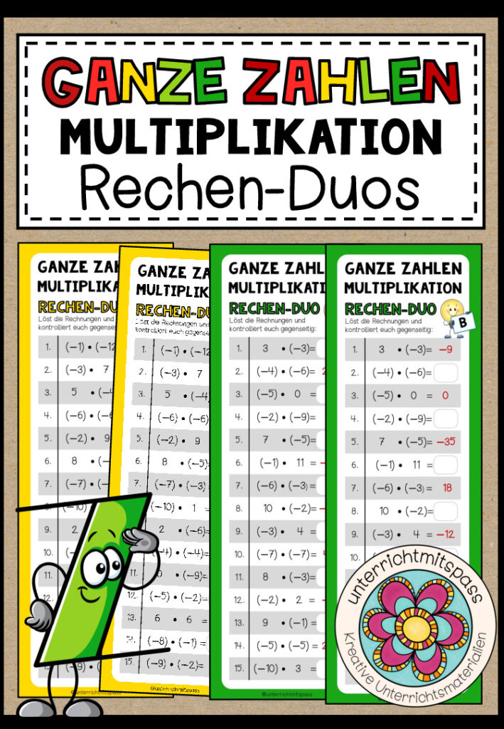 GANZE ZAHLEN (Multiplikation) – 3 Rechen-Duos