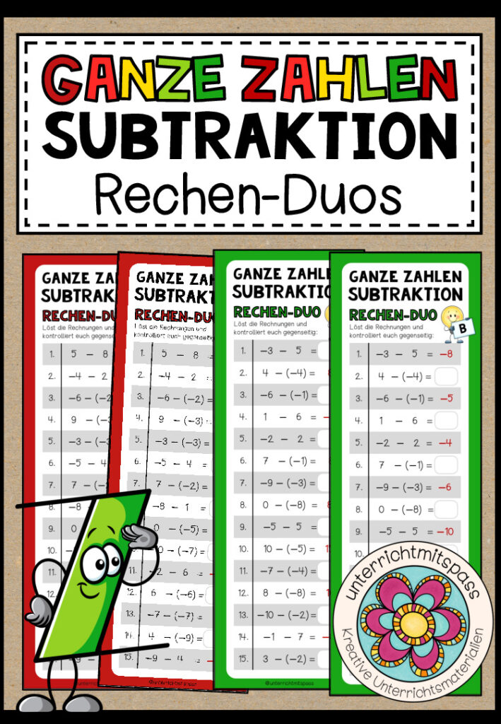 GANZE ZAHLEN (Subtraktion) – 3 Rechen-Duos