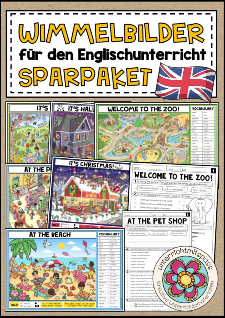 WIMMELBILDER für den Englischunterricht + Aufgaben – SPARPAKET (wachsendes Paket)