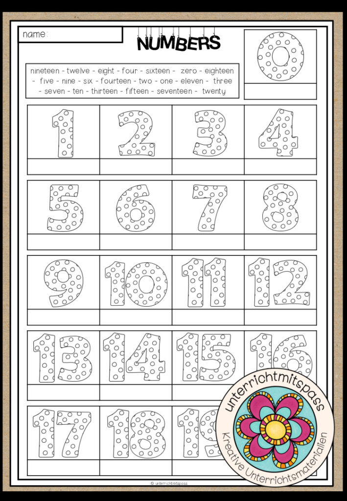 NUMBERS 1-20 – Picture Dictionary (Worksheet)