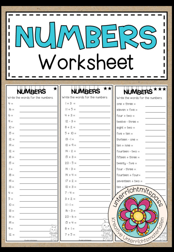 NUMBERS 1-20 – Worksheet (3-fach differenziert)