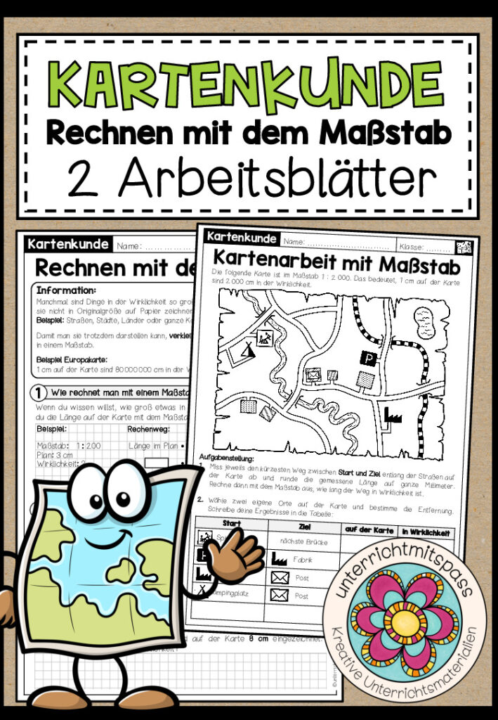 KARTENKUNDE – Rechnen mit dem Maßstab (2 Arbeitsblätter)