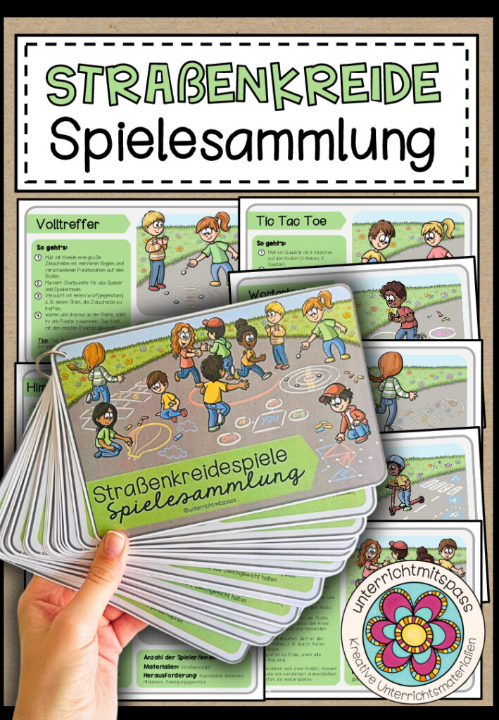 Straßenkreidespiele – Spielesammlung (Kartei + Fächer)