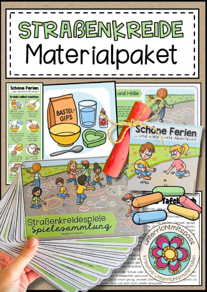 Straßenkreide (Spielesammlung, Feriengruß + Kreide selbst herstellen) – Materialsammlung