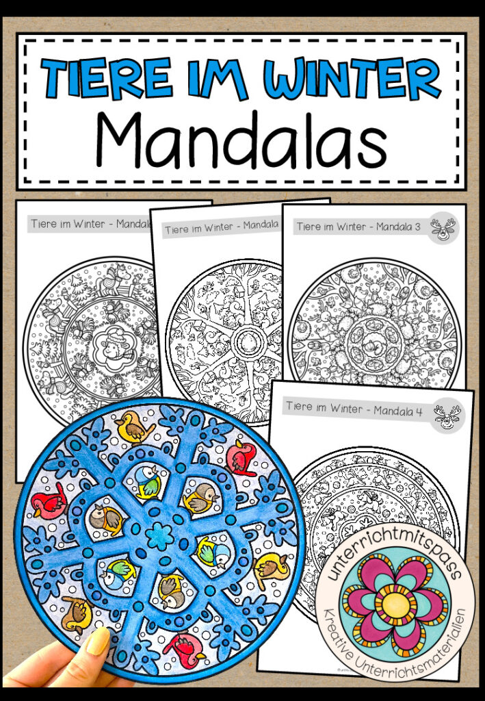 Tiere im Winter – Mandalas (5 Malvorlagen)