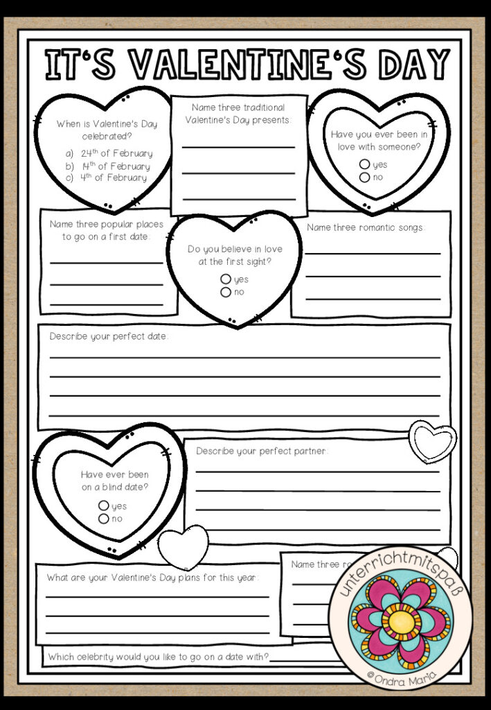 It’s Valentine’s Day – Questionnaire / Writing (Fragebogen)