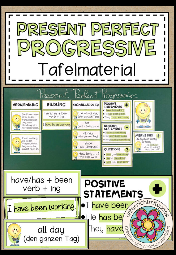 PRESENT PERFECT PROGRESSIVE – Tafelmaterial (2 Versionen)