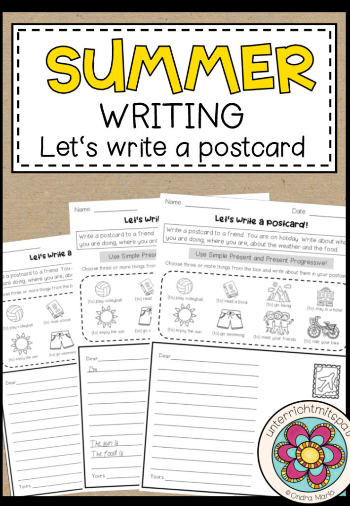 Writing Practice – Write a postcard from your summer holidays (Worksheet 2fach differenziert)