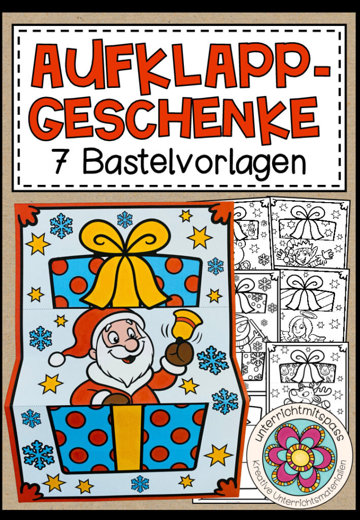 Aufklapp-Weihnachtsgeschenke – Bastelvorlagen