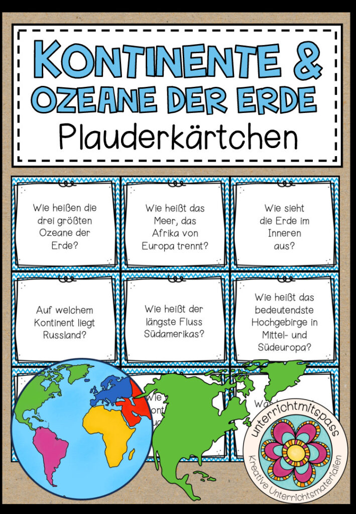 Kontinente und Ozeane der Erde – Plauderkärtchen