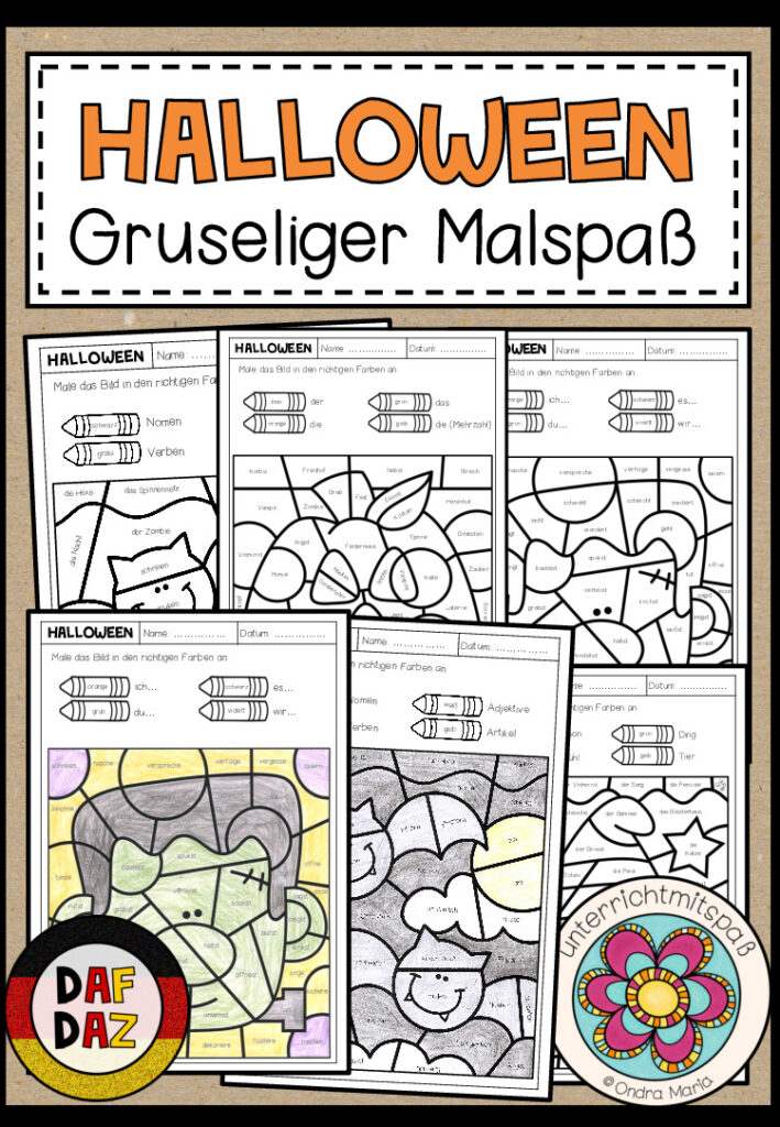 HALLOWEEN – Gruseliger Malspaß (Grammatik zum Ausmalen)
