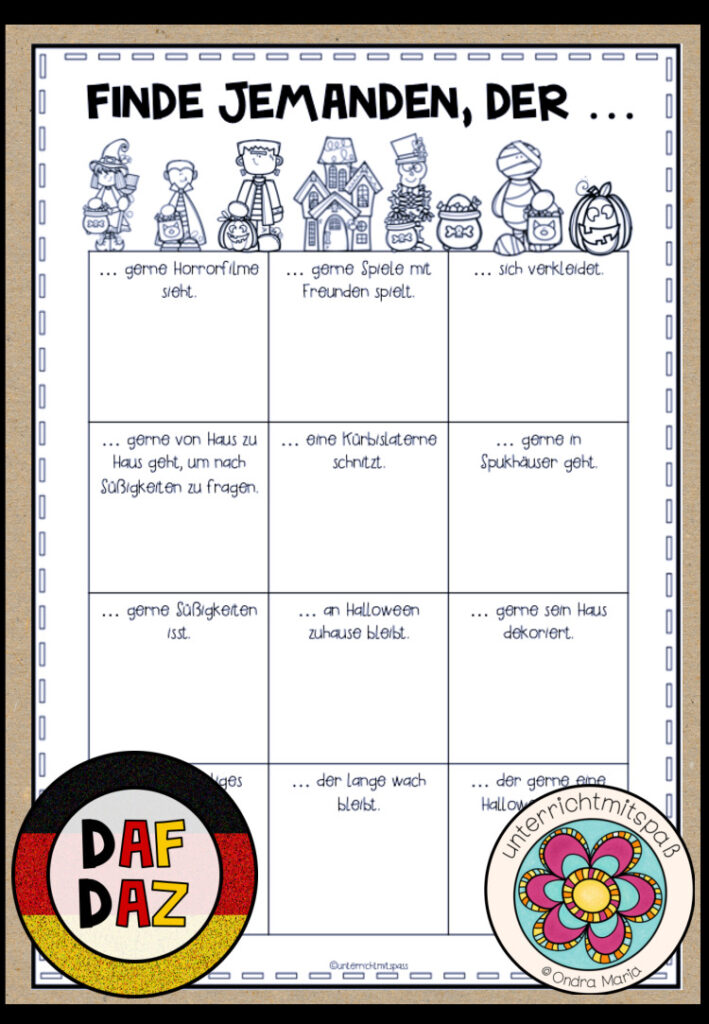 Halloween (DaF/DaZ) – “Finde jemanden, der…” (Sprechanlass)