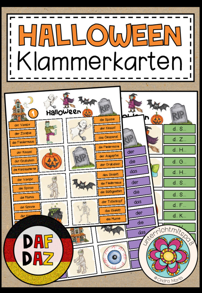 Halloween (DaF/DaZ) – Klammerkarten (3-fach differenziert)