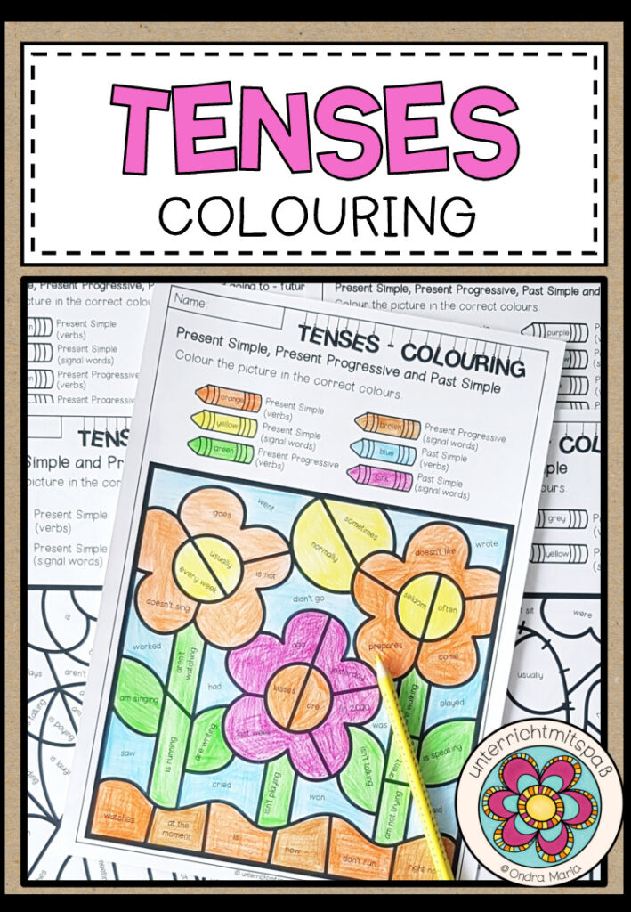 TENSES COLOURING – 5 Arbeitsblätter (differenziert)