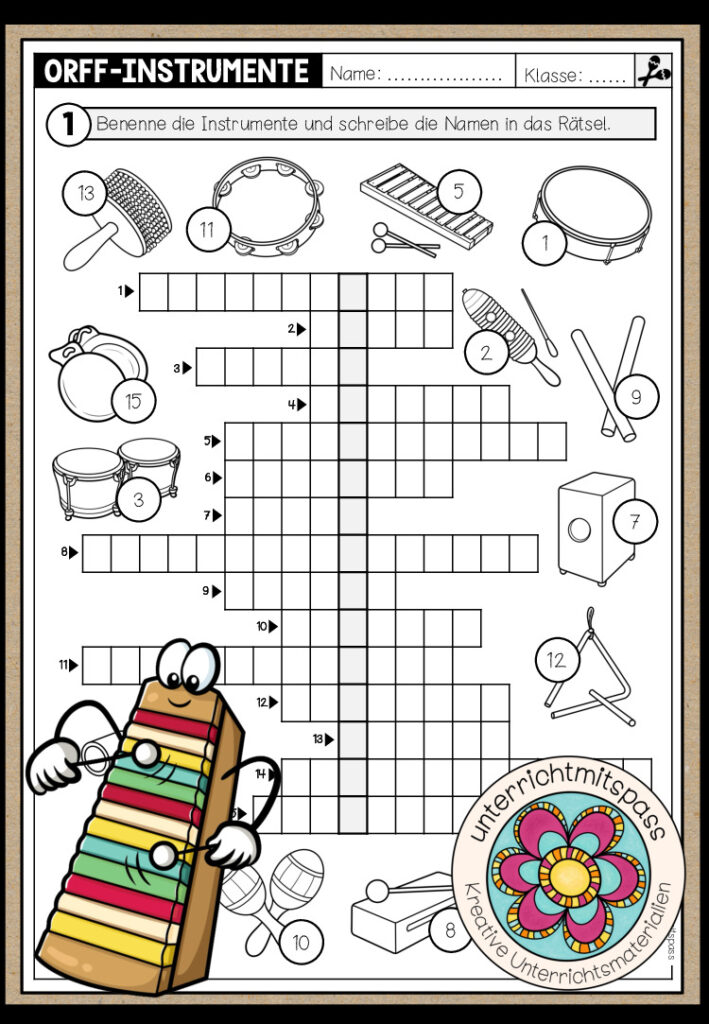 ORFF-INSTRUMENTE – Rätsel (Arbeitsblattt)