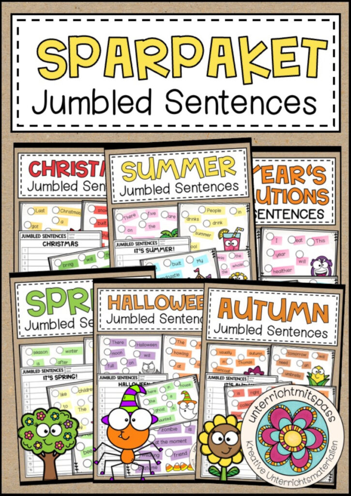 JUMBLED SENTENCES (Sentence Structure Task Cards / Aufgabenkarten) – SPARPAKET