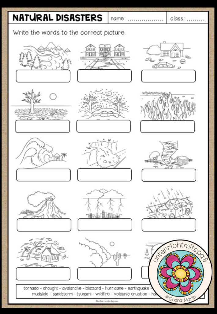 NATURAL DISASTERS – Picture Dictionary (Worksheet)