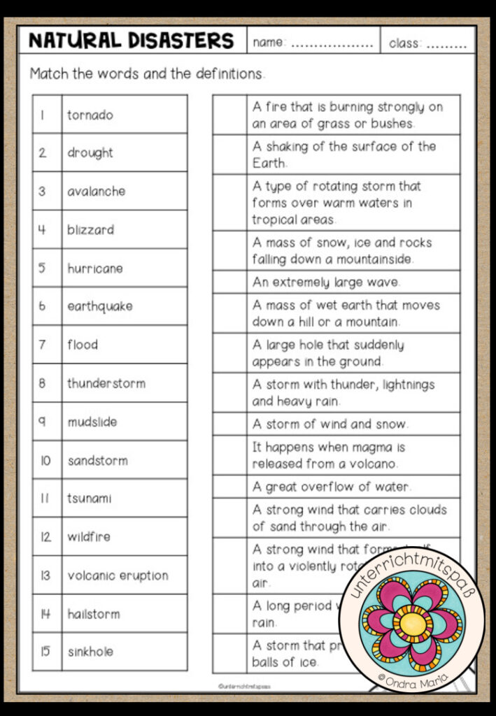 NATURAL DISASTERS – Vocabulary Work (Worksheet)