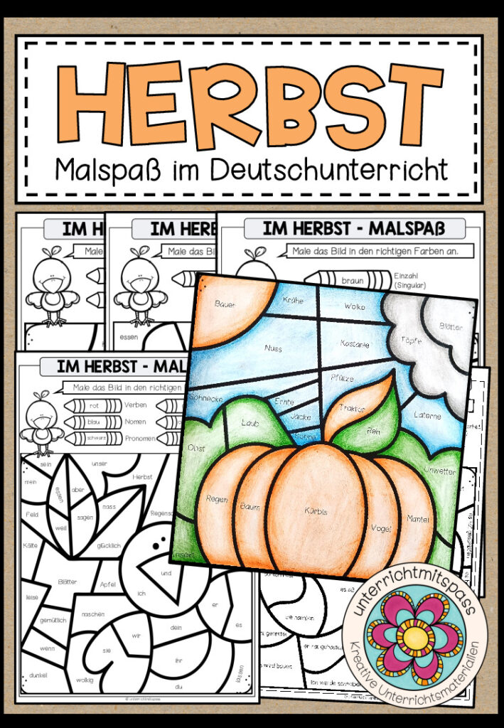 IM HERBST – Malspaß im Deutschunterricht (5 Arbeitsblätter)