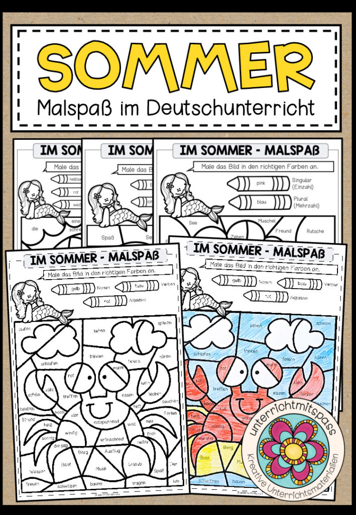 SOMMER – Malspaß im Deutschunterricht (Artikel, Wortarten, Singular und Plural)