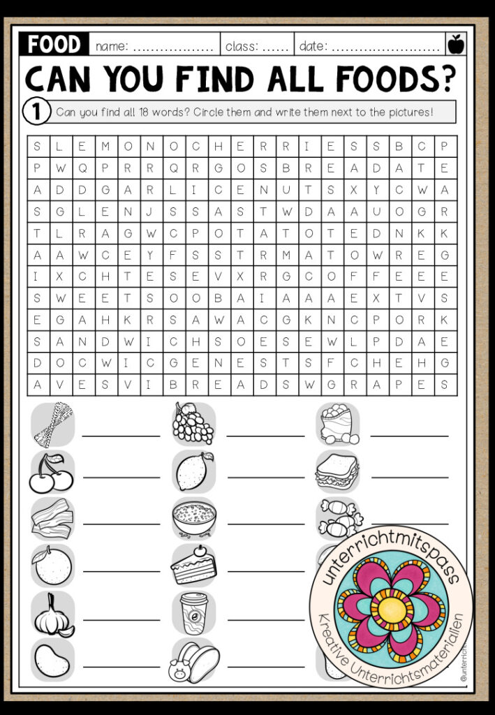 FOOD – Word Search