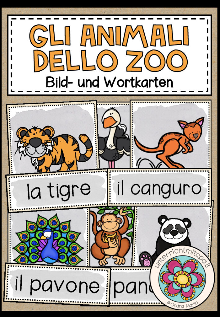 GLI ANIMALI DELLO ZOO (Wildtiere) – Bild- und Wortkarten (Italienisch)