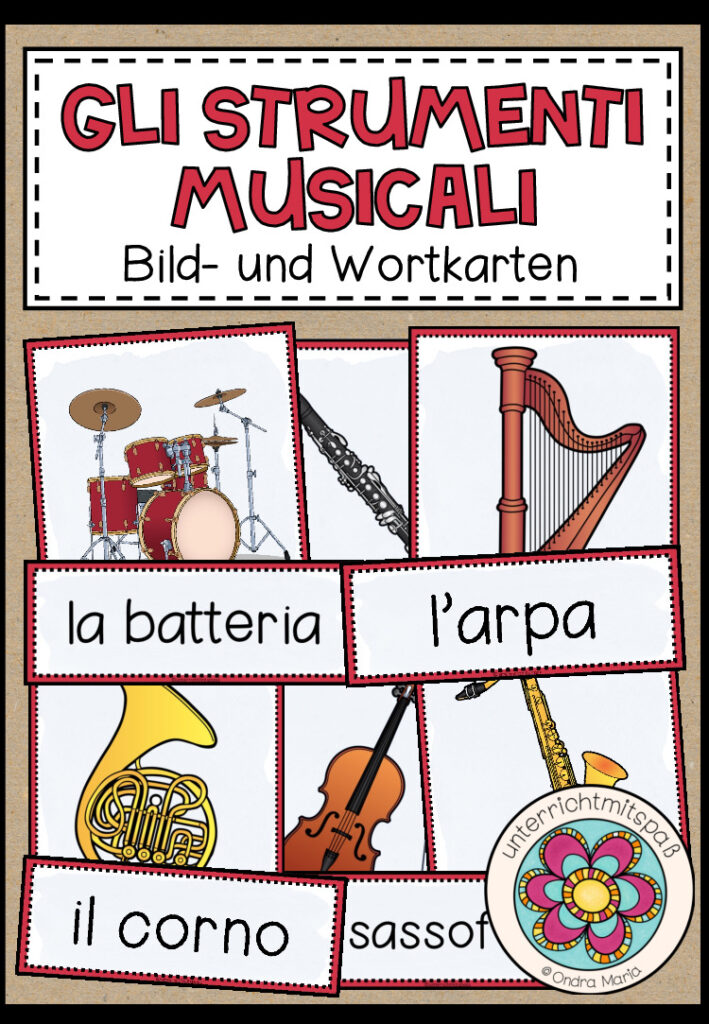 GLI STRUMENTI MUSICALI (Musikinstrumente) – Bild- und Wortkarten (Italienisch)