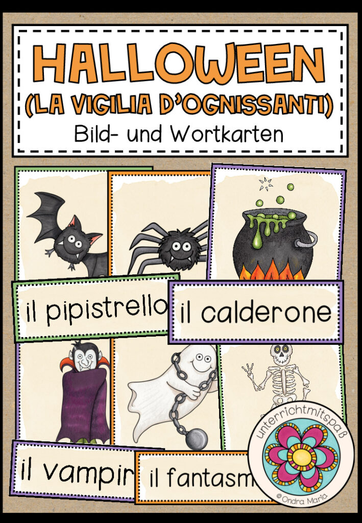 Halloween (la vigilia d’Ognissanti) – Bild- und Wortkarten (Italienisch)