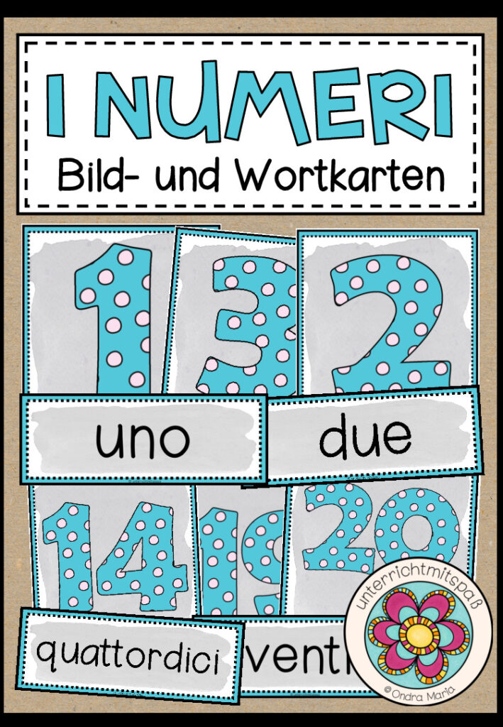 I NUMERI (Zahlen) – Bild- und Wortkarten (Italienisch)