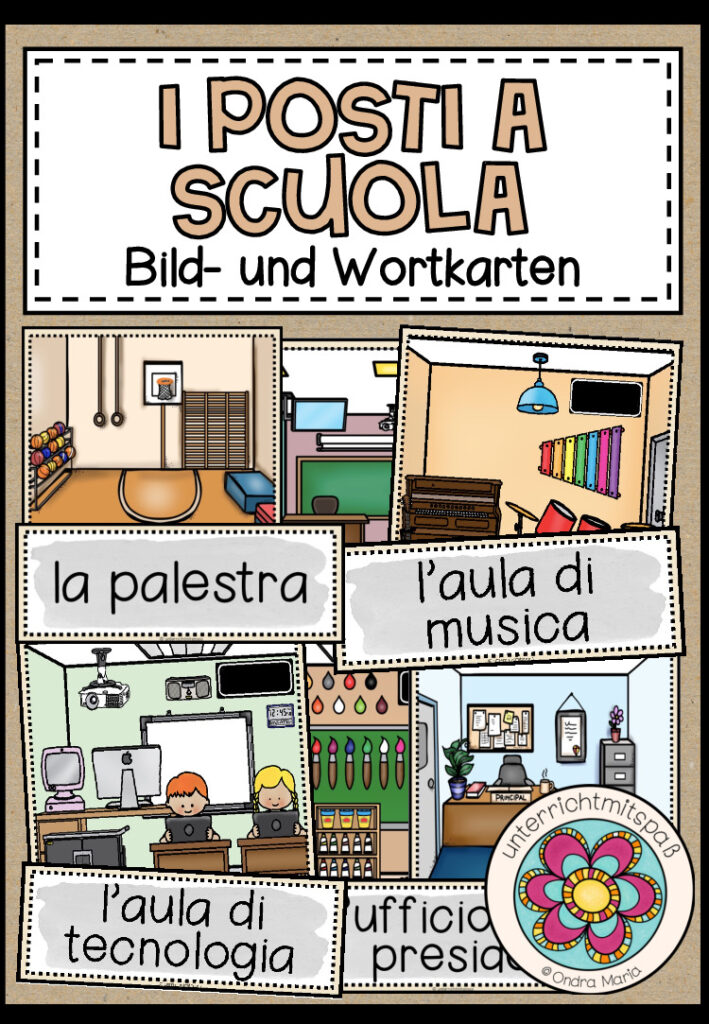 I POSTI A SCUOLA (Orte in der Schule) – Bild- und Wortkarten