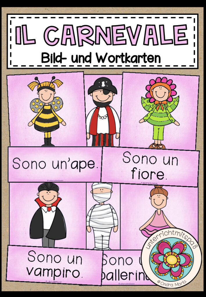 IL CARNEVALE (Karneval / Fasching) – Bild- und Wortkarten (Italienisch)