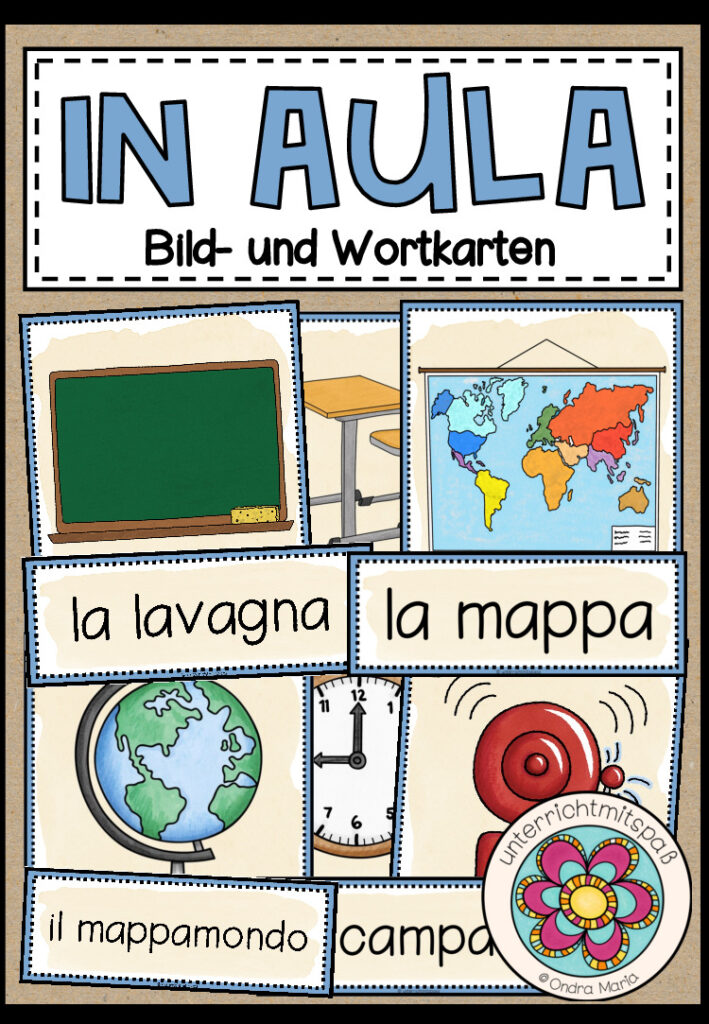 IN AULA (Im Klassenzimmer) – Bild- und Wortkarten (Italienisch)