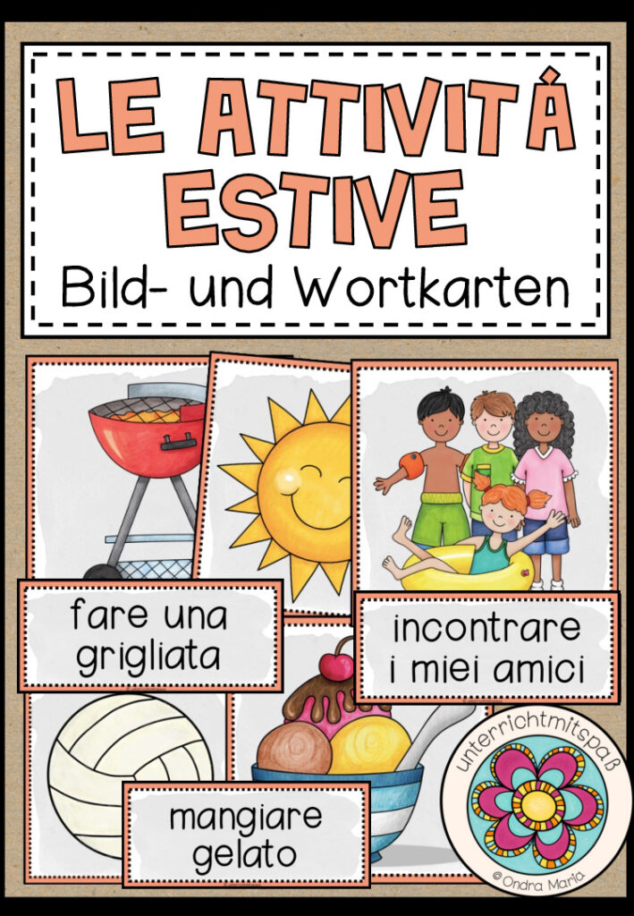 LE ATTIVITÀ ESTIVE (Sommeraktivitäten) – Bild- und Wortkarten (Italienisch)
