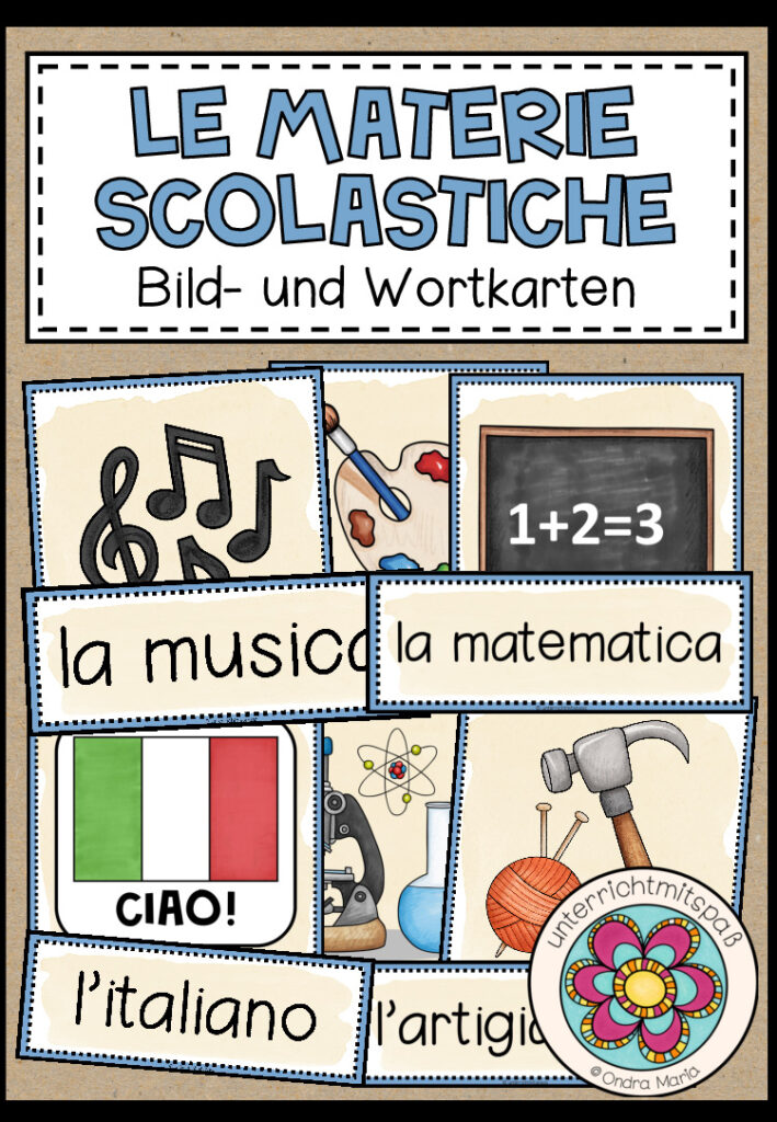 LE MATERIE SCOLASTICHE (Schulfächer) – Bild- und Wortkarten (Italienisch)