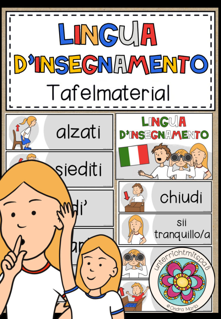 LINGUA D’INSEGNAMENTO (Begriffe im Unterricht) – Tafelmaterial (Italienisch)