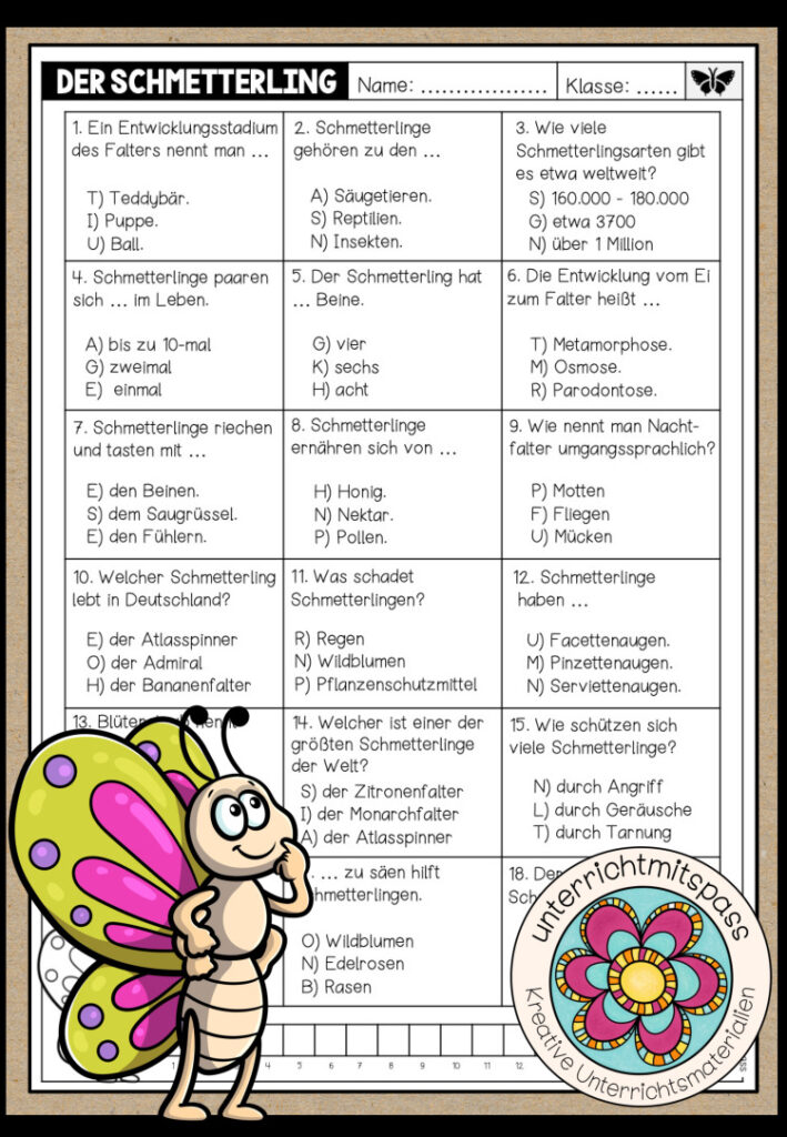 DER SCHMETTERLING – Quiz (Arbeitsblatt)