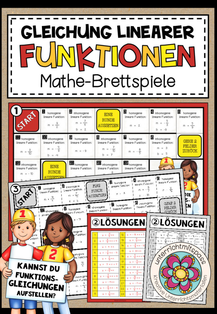 LINEARE FUNKTIONEN (Gleichung) – 3 Mathe-Brettspiele