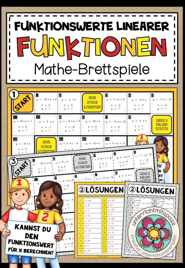 LINEARE FUNKTIONEN (Funktionswerte) – 3 Mathe-Brettspiele