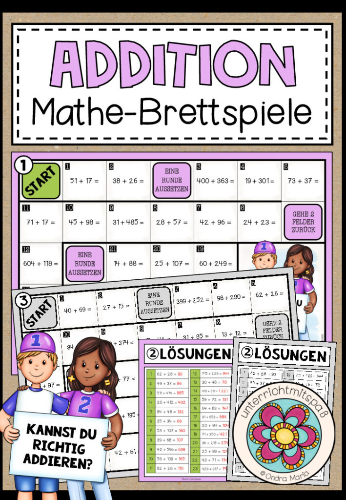 ADDITION (im Zahlenraum N) – 3 Mathe-Brettspiele