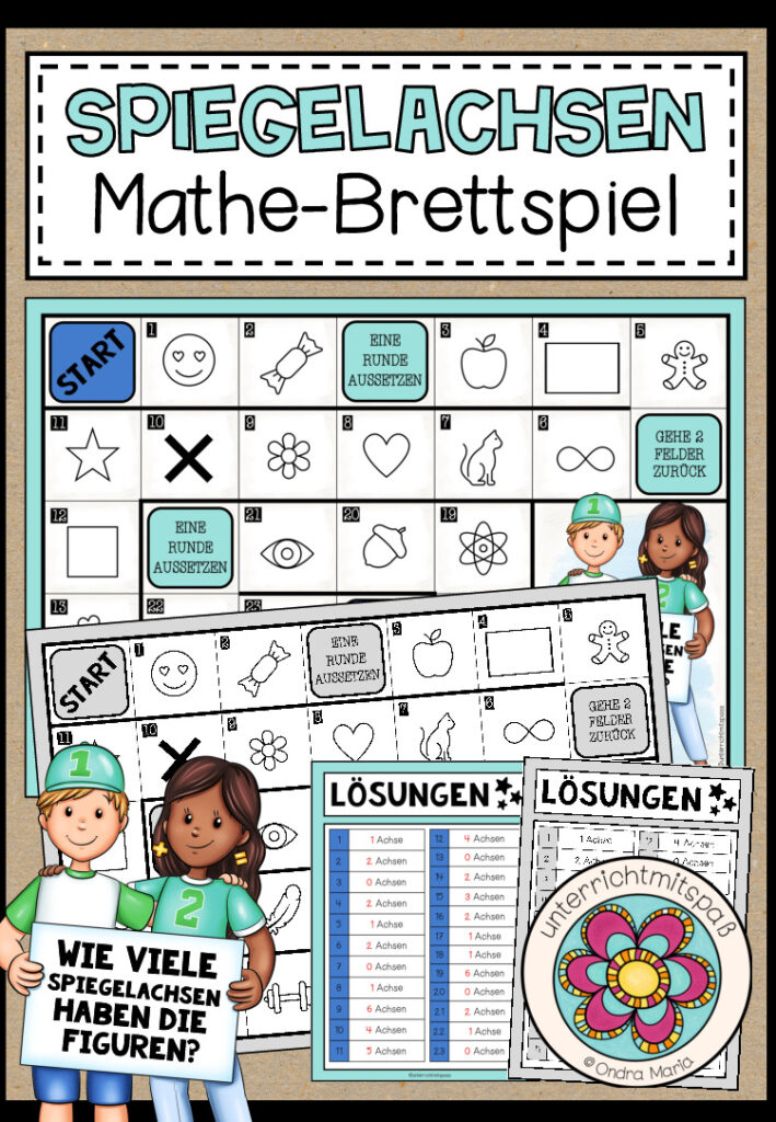 SPIEGELACHSEN (symmetrische Figuren) – Mathe-Brettspiel